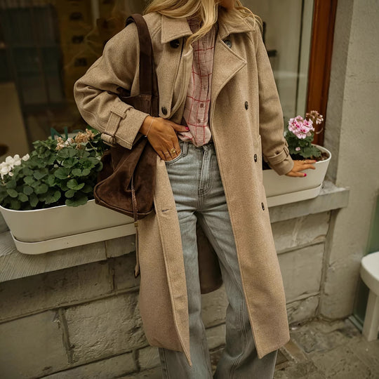 Damen eleganter Wollmantel mit praktischem Gürtel EB