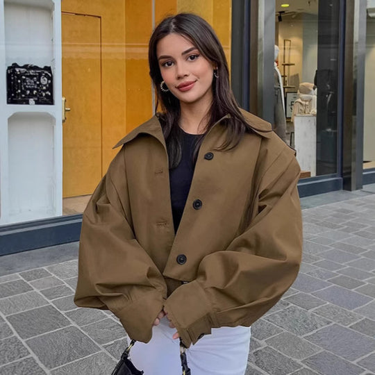 Damen Oversized Utility-Jacke mit strukturiertem Design und praktischen Taschen EB
