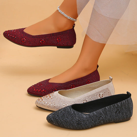 Damen Ballerinas mit funkelndem Strass und dekorativem Lochmuster EB