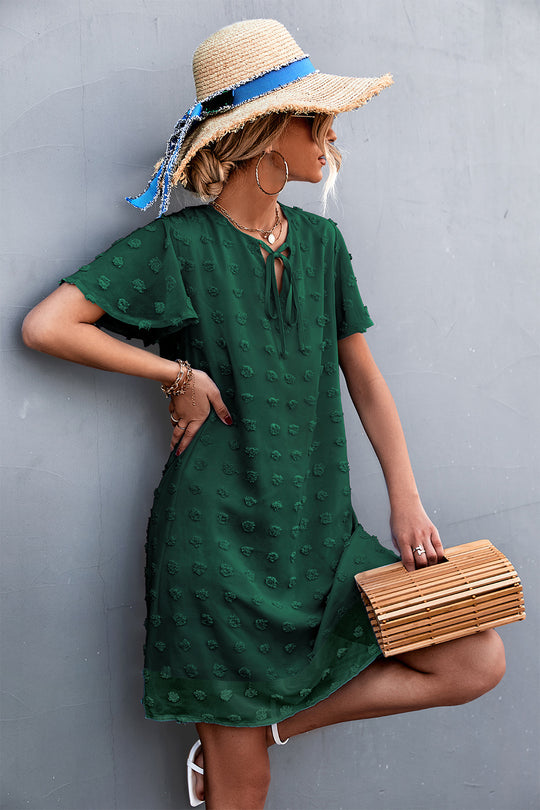 Damen Freizeitkleid mit luftigen Puffärmeln und Rüschenakzenten EB