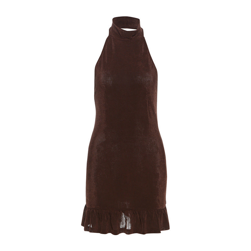 Damen Kleid mit hohem Kragen und Rüschenabschluss EB