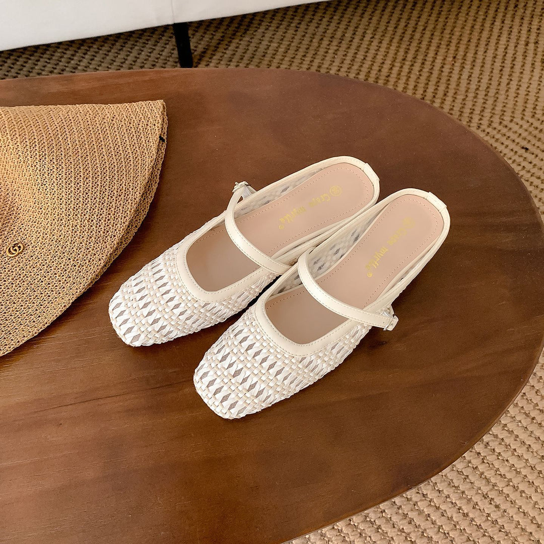 Damen elegante und luftige Slingback-Pantoletten mit dekorativem Flecht-Design EB