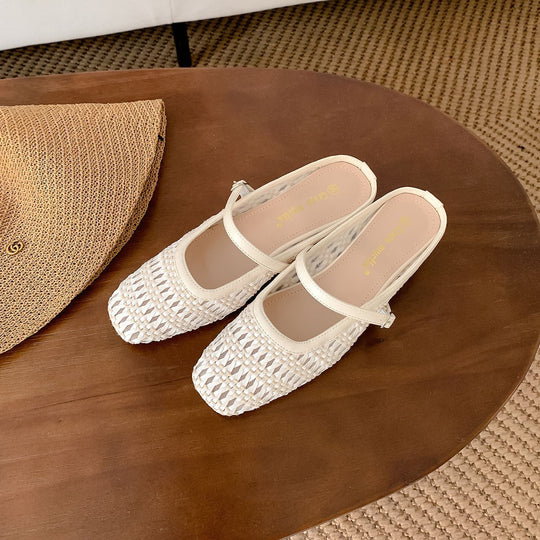 Damen elegante und luftige Slingback-Pantoletten mit dekorativem Flecht-Design EB