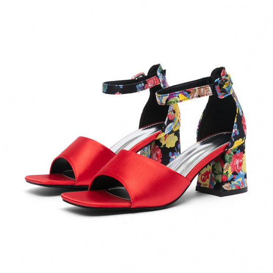 Damen Blockabsatz-Sandalen mit floralem Riemen und offenem Zehenbereich EB