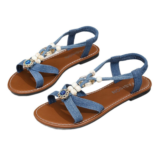 Damen Sandalen mit dekorativen Perlen und modischen Schnürdetails EB