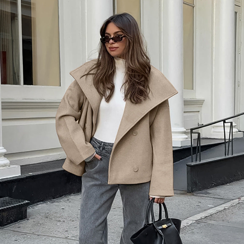 Damen Oversized Wolljacke mit breitem Revers EB