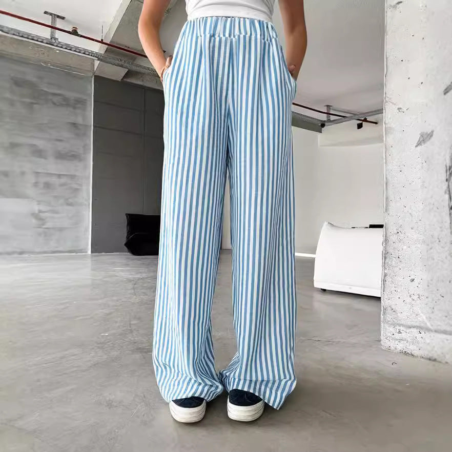 Damen Weite Streifenhose aus leichtem Materialien EB