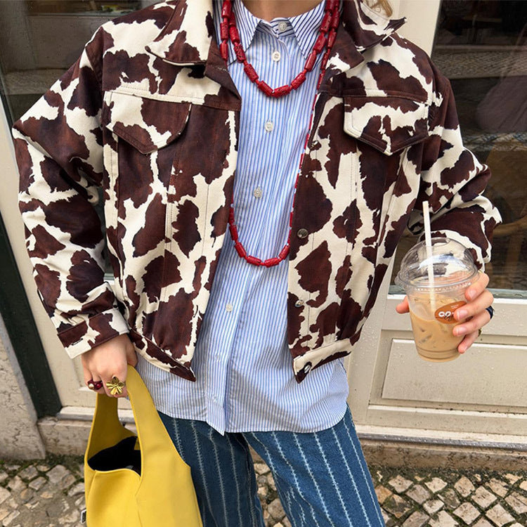 Damen Kunstlederjacke im modernen Cow-Print Design EB