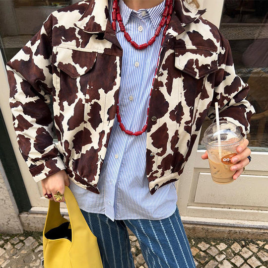 Damen Kunstlederjacke im modernen Cow-Print Design EB