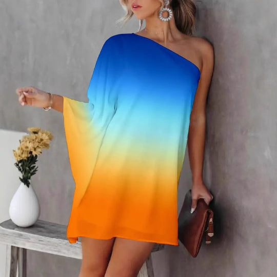 Damen asymmetrisches Mini-Kleid mit grafischem Aufdruck EB