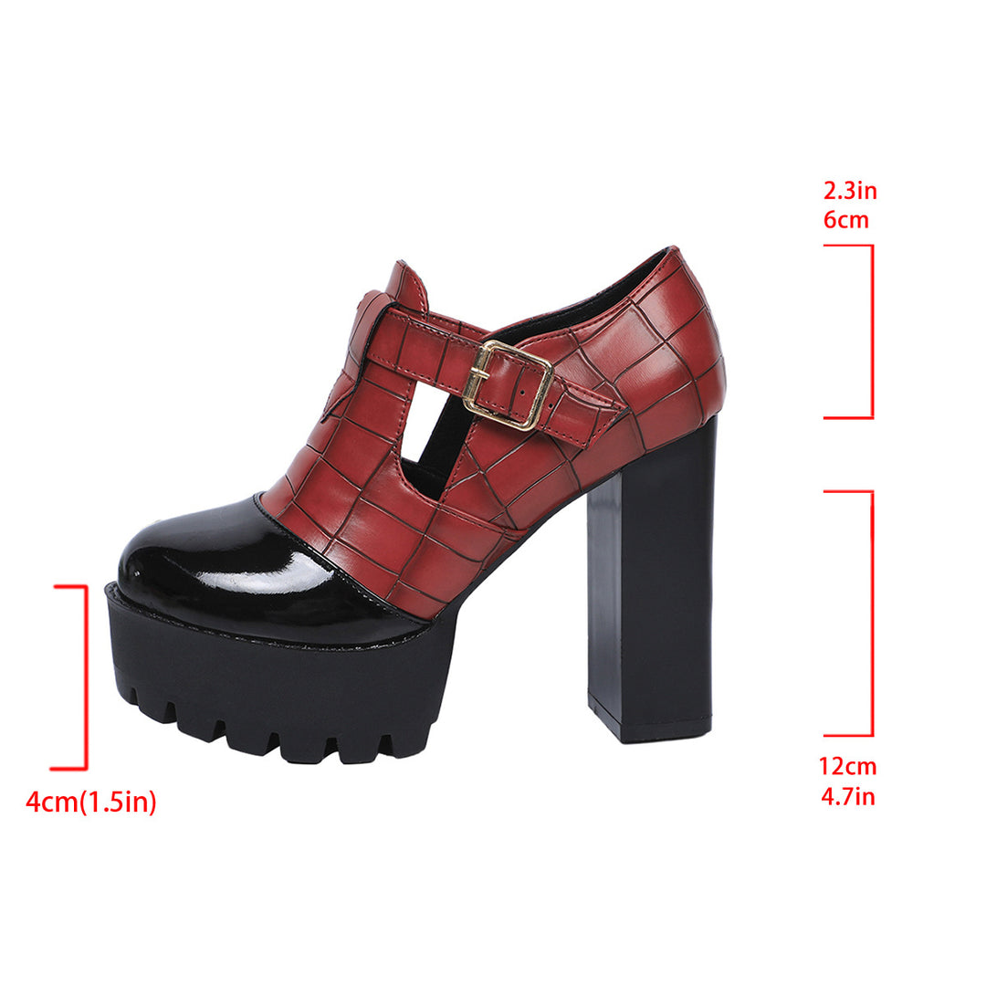 Damen Plateau-Pumps mit modischem Krokoprägungs-Design und verstellbarem Riemen EB
