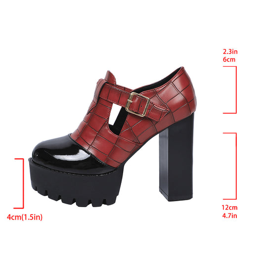 Damen Plateau-Pumps mit modischem Krokoprägungs-Design und verstellbarem Riemen EB