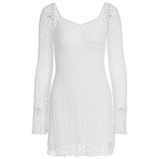 Damen Spitzenkleid mit langen Ärmeln und transparentem Detail EB