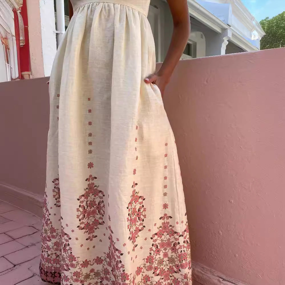 Damen Maxikleid mit exklusivem floralem Stickdesign und zarten Trägern EB