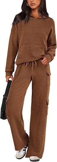 Damen Bequemes Lounge-Set mit Kapuze und weiten Hosen EB