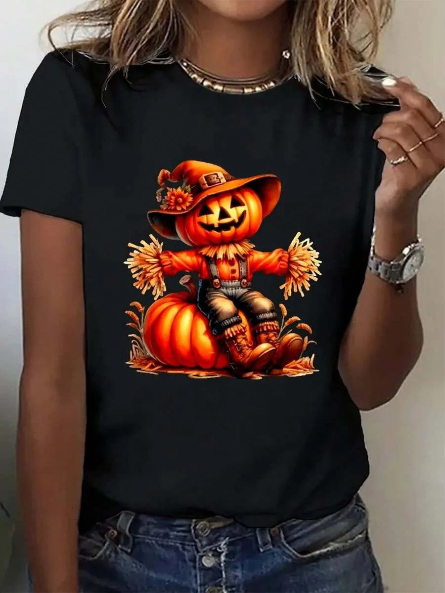 Damen T-Shirt mit stylischem Kürbis-Motiv und aufregendem Animal-Print EB