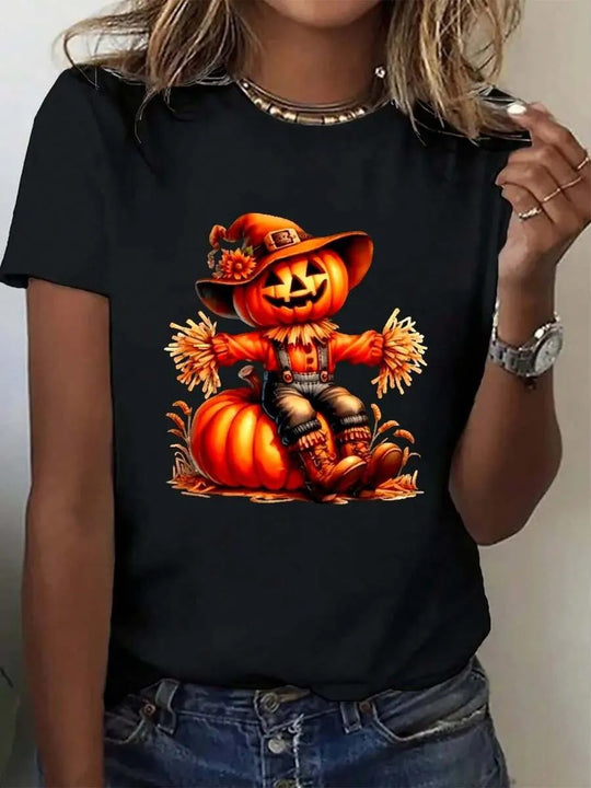 Damen T-Shirt mit stylischem Kürbis-Motiv und aufregendem Animal-Print EB