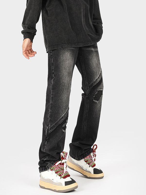 Herren modische Ripped Denim-Jeans im lässigen Schnitt mit asymmetrischem Design EB