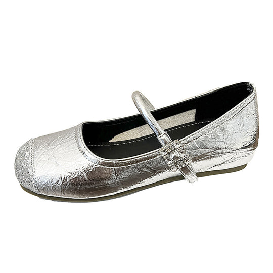 Damen Ballerinas mit modischem Riemen und glitzernder Oberfläche EB