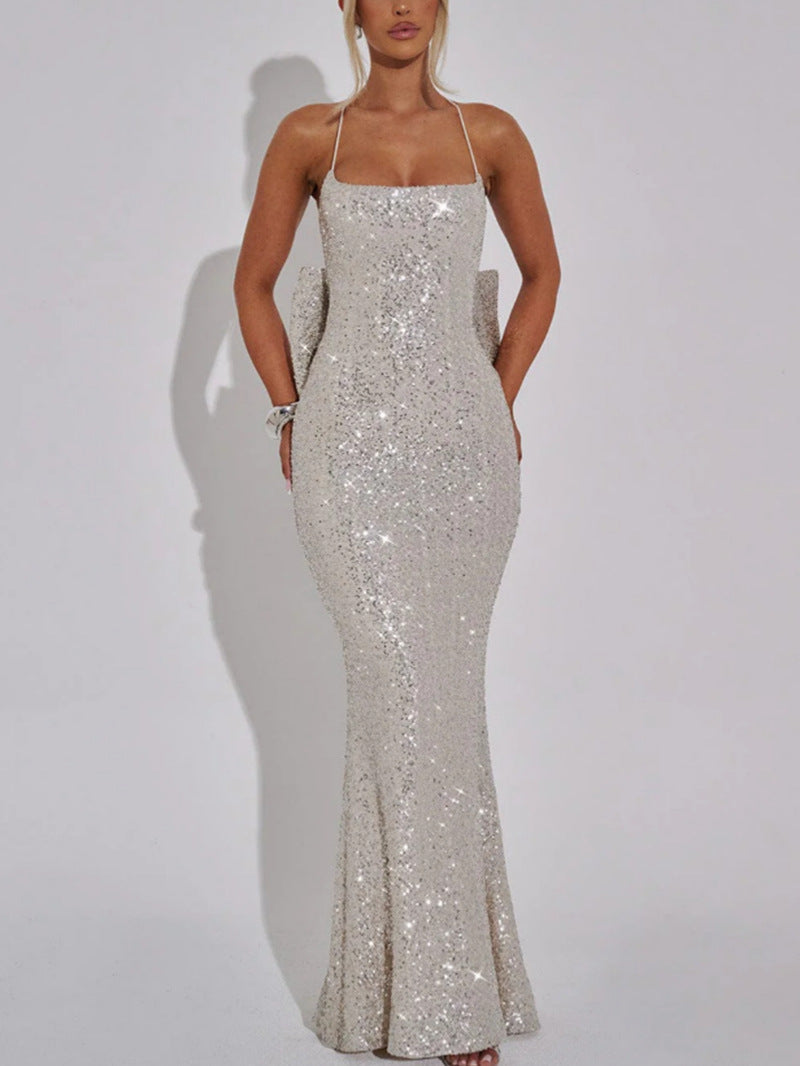 Damen Glamouröses Abendkleid mit schimmernden Pailletten und elegante Träger EB