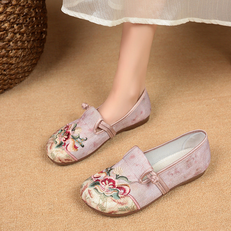 Damen elegante und bequeme Ballerinas mit floralem Stickdesign EB