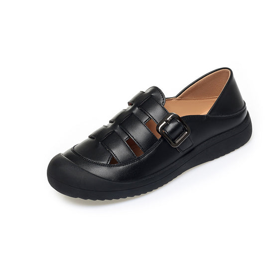 Damen Komfortable Lederschuhe mit modischem Schnallen-Detail EB