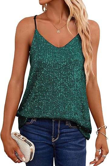 Damen Funkelndes Spaghetti-Trägertop mit V-Ausschnitt und schimmernden Details EB