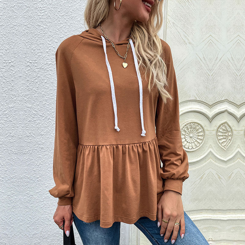 Damen lässiger Hoodie mit Rüschendetail und Kordelzug EB