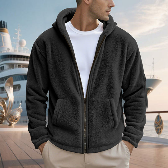 Herren kuscheliger Fleece-Hoodie mit glänzendem Reißverschluss und praktischen Taschen EB