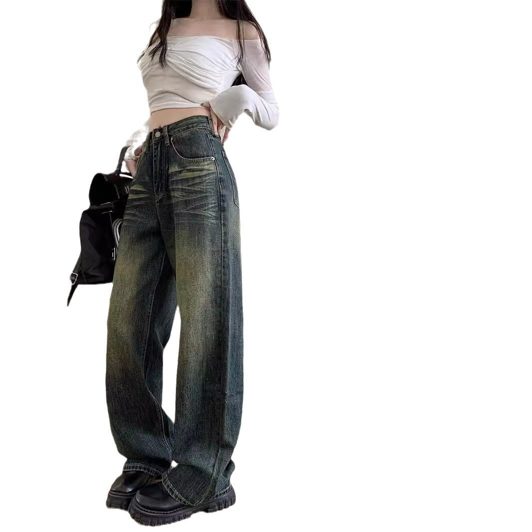 Damen weite Denim-Hose mit modernem High-Waist Schnitt und einzigartiger Waschung EB