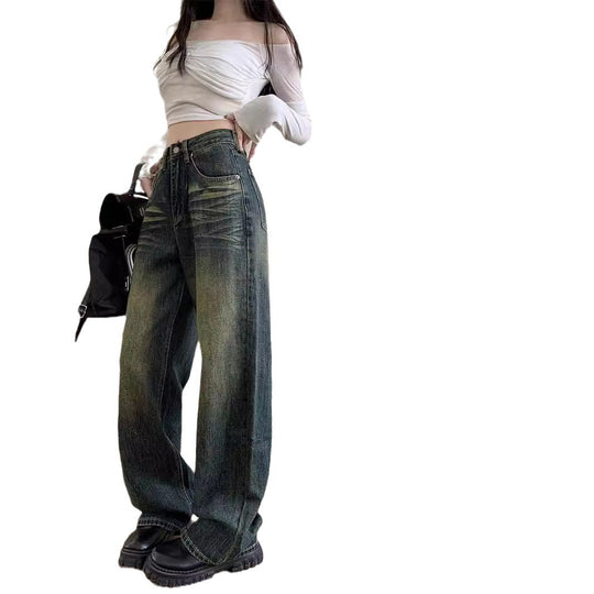Damen weite Denim-Hose mit modernem High-Waist Schnitt und einzigartiger Waschung EB