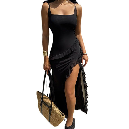 Damen Maxikleid mit seitlichem Schlitz und asymmetrischem Schnitt EB