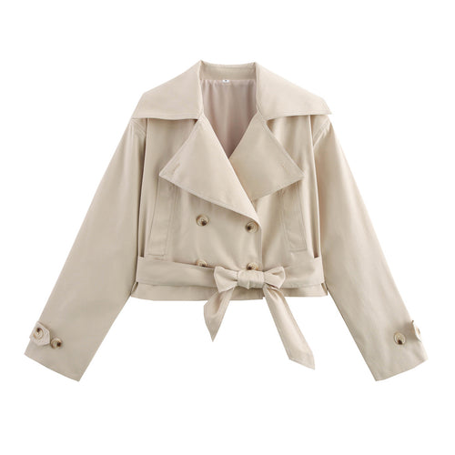 Damen modische cropped Trenchjacke mit eleganten Knopfdetails und Gürteldetail EB