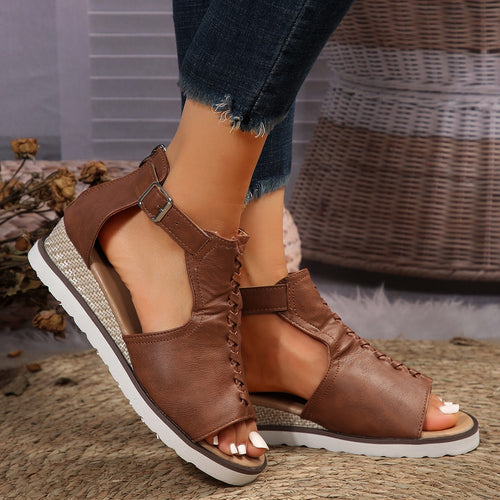Damen bequeme Plateau-Sandalen mit atmungsaktiven Mesh-Einsätzen EB