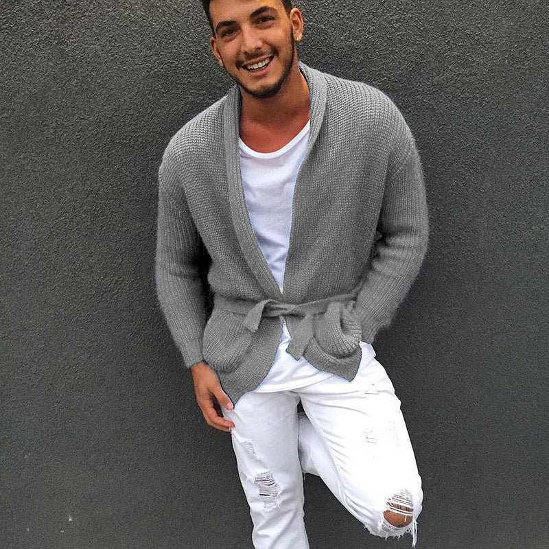 Herren Strickjacke mit modischem Gürtel und lässigem Schnitt EB