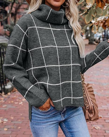 Damen Kariertes Hoodie mit Taschen und lässigem Schnitt EB