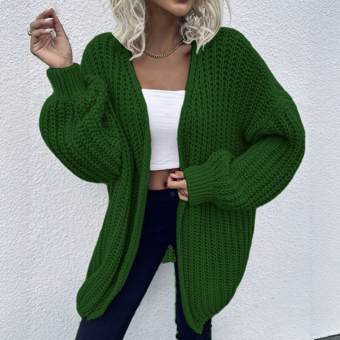 Damen lässiger Grobstrick-Cardigan mit tiefen Taschen und voluminösen Ärmeln EB
