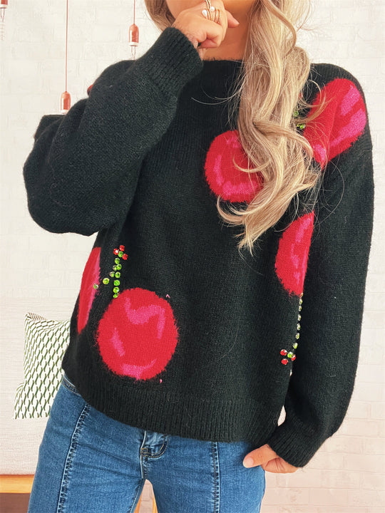 Damen Strickpullover mit kreativem Herzmotiv und weichem Material EB