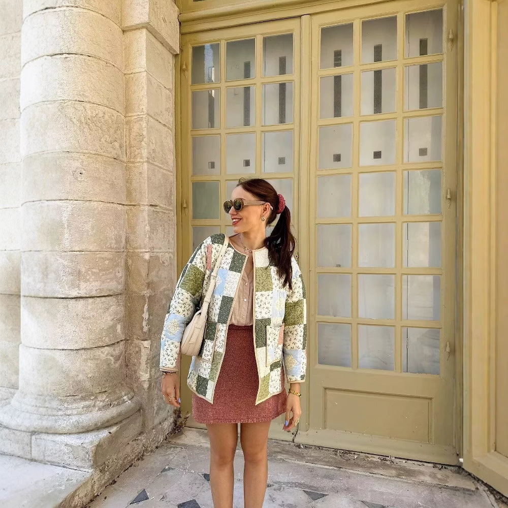 Damen gesteppte Patchwork-Jacke mit praktischen Taschen EB