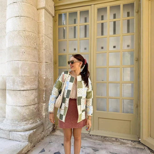 Damen gesteppte Patchwork-Jacke mit praktischen Taschen EB