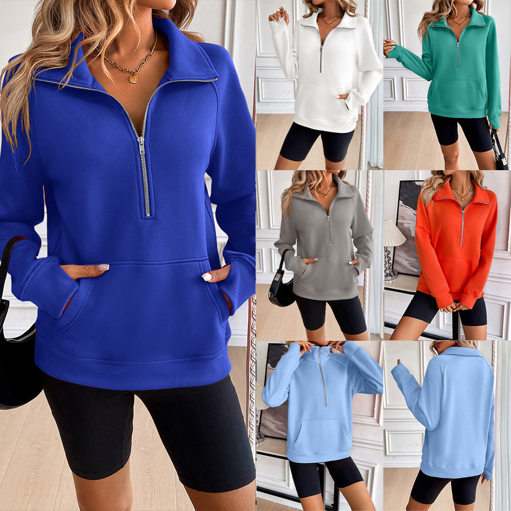 Damen Sweatshirt mit hohem Kragen und Reißverschluss EB