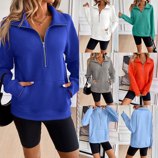 Damen Sweatshirt mit hohem Kragen und Reißverschluss EB