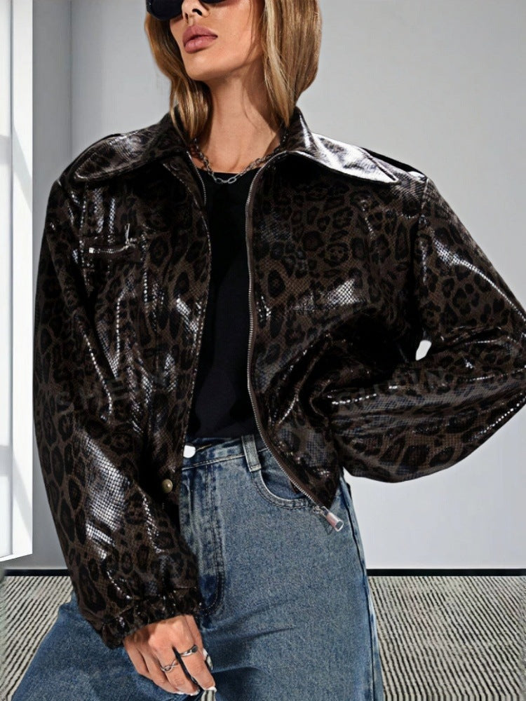 Damen Kunstleder Bikerjacke im Leo-Design EB