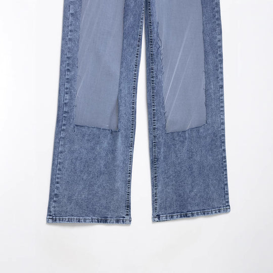 Damen weite Denim-Hose mit Patch-Design EB
