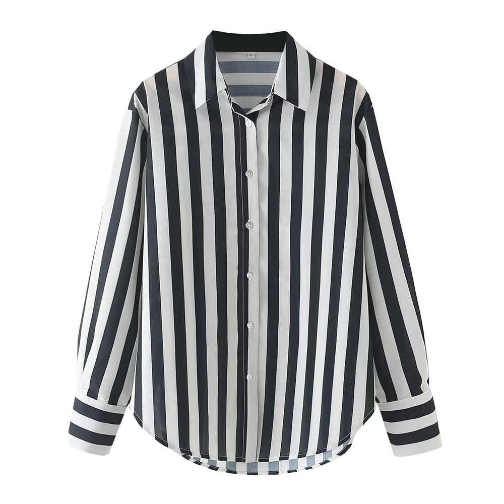 Damen elegante Bluse mit modernem Streifenmuster und klassischem Kragen EB