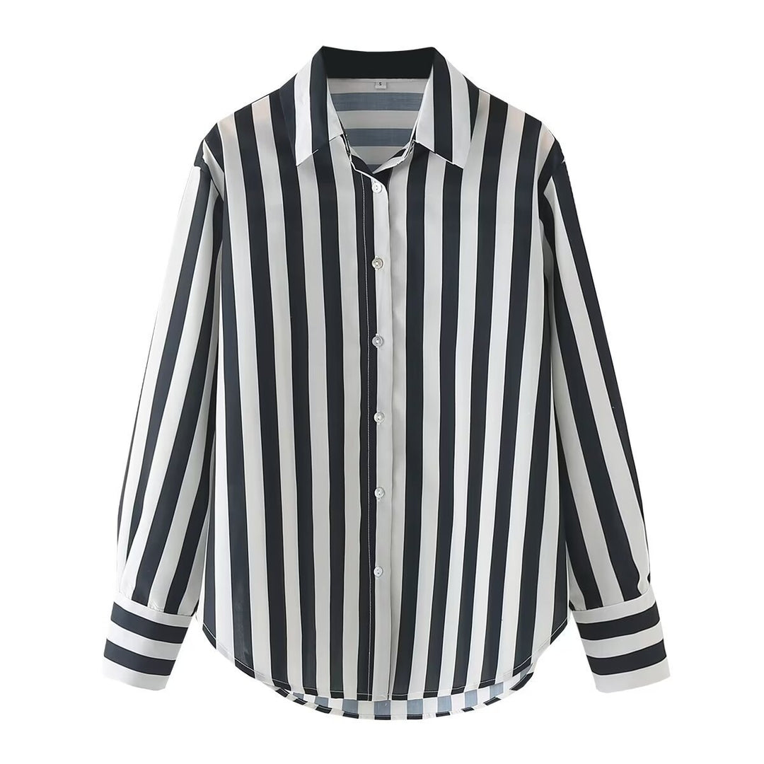 Damen elegante Bluse mit modernem Streifenmuster und klassischem Kragen EB