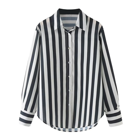Damen elegante Bluse mit modernem Streifenmuster und klassischem Kragen EB