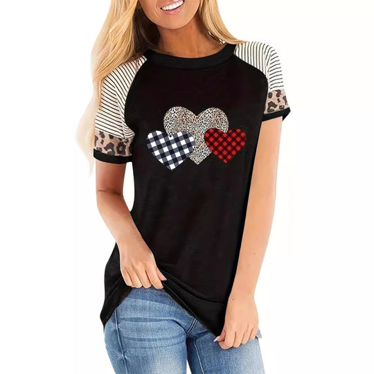 Damen T-Shirt mit Herzmotiv und modischem Streifenmix EB