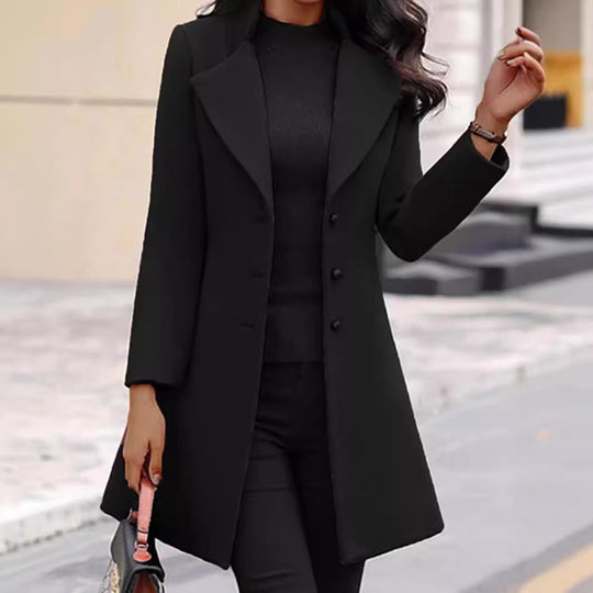 Damen zeitloser Wollmantel mit stilvollem Revers und eleganter Knopfleiste EB