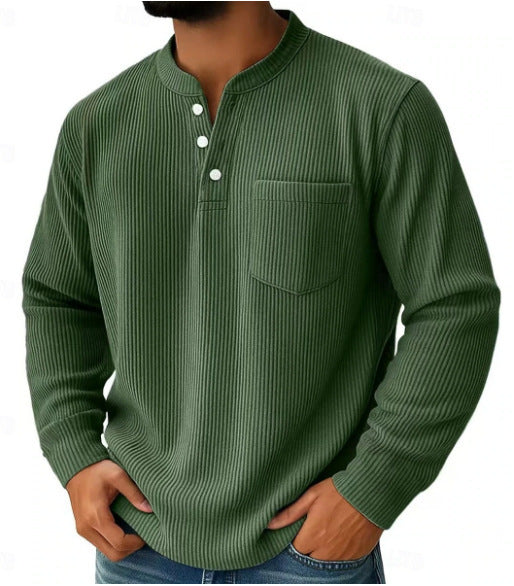 Herren nan thermisches Waffelstrick-Henleyshirt mit Stehkragen Brusttasche und geripptem Komfortschnitt EB